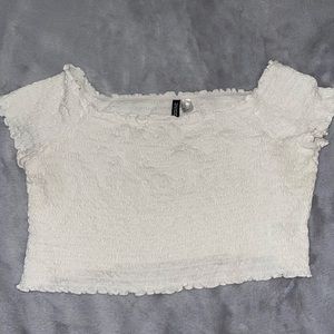 Divided White Textured Top Super Stretchy Size Extra Large